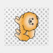 Orange Spitz Niedlich Cartoon Dog & Paws Fleecedecke (Vorderseite (Horizontal))