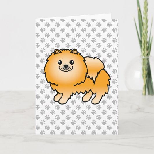 Orange Spitz Niedlich Cartoon Dog & Paws Karte (Vorderseite)