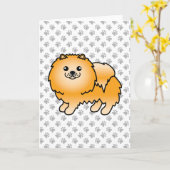 Orange Spitz Niedlich Cartoon Dog & Paws Karte (Gelbe Blume)