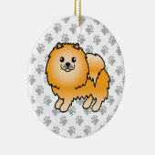 Orange Spitz Niedlich Cartoon Dog & Paws Keramik Ornament (Rechts)