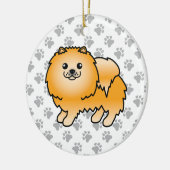 Orange Spitz Niedlich Cartoon Dog & Paws Keramik Ornament (Links)