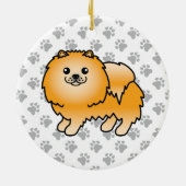 Orange Spitz Niedlich Cartoon Dog & Paws Keramik Ornament (Hinten)