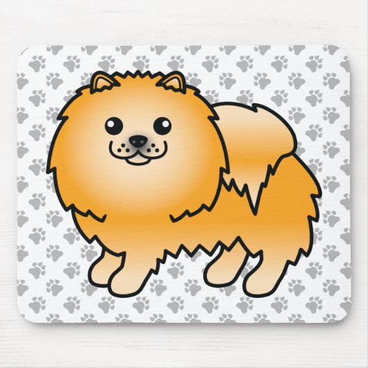 Orange Spitz Niedlich Cartoon Dog & Paws Mousepad (Vorne)
