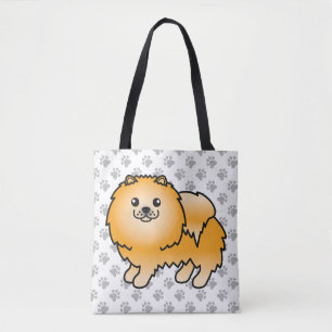 Orange Spitz Niedlich Cartoon Dog & Paws Tasche