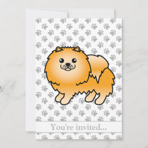 Orange Spitz Niedlich Cartoon Hund Geburtstagspart Einladung