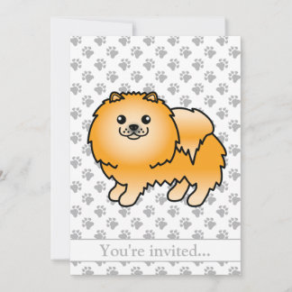 Orange Spitz Niedlich Cartoon Hund Geburtstagspart Einladung