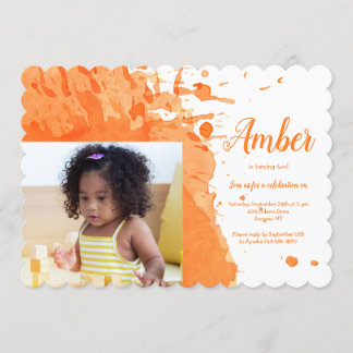 Orange Splash Foto Geburtstag Einladung