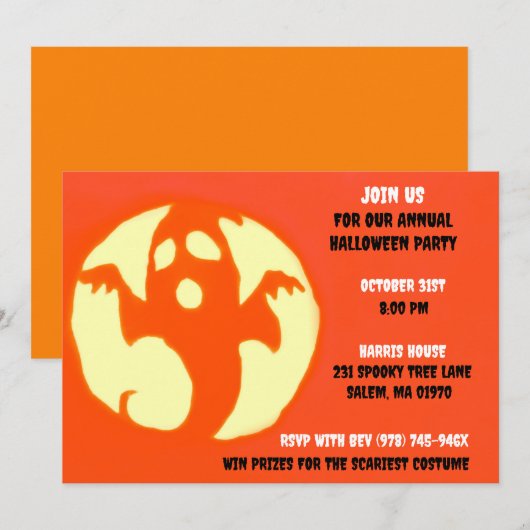 Orange Spooky Halloween Ghosted Party Einladung (Vorne/Hinten)