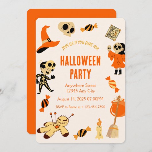 Orange Spooky Kid Halloween-Party Einladung (Vorne/Hinten)