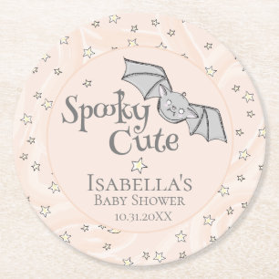 Orange Spooky Niedlich Baby Bat, Stars & Moons Runder Pappuntersetzer