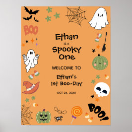Orange Spooky One Halloween 1st Birthday Welcome  Poster