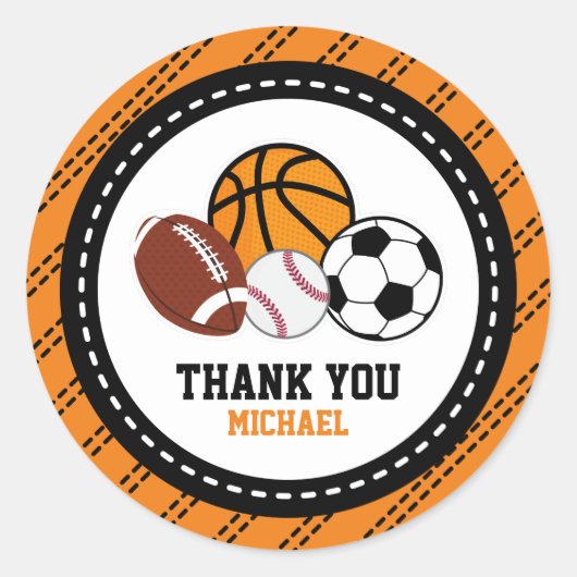 Orange Sport All Star Party Vielen Dank für Ihre U Runder Aufkleber (Vorderseite)