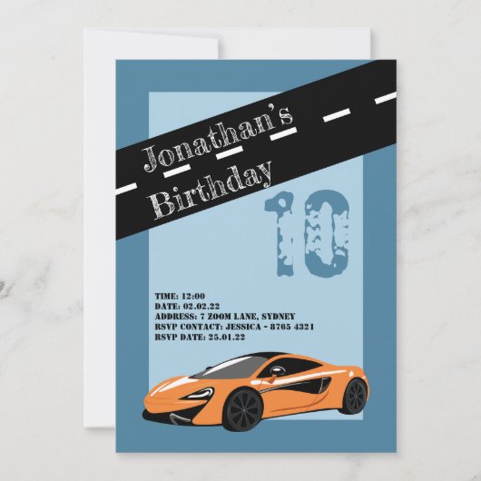 Orange Sports Car Einladung (Vorderseite)