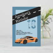 Orange Sports Car Einladung (Stehend Vorderseite)