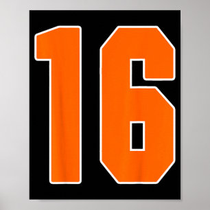 Orange Sports Nummer 16 Trikot Uniform Spieler Fan Poster