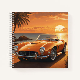 Orange Sportscar Sunset Tropical Beach Notizblock