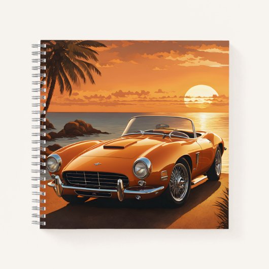 Orange Sportscar Sunset Tropical Beach Notizblock (Vorderseite)