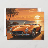 Orange Sportscar Sunset Tropical Beach Postkarte (Vorne/Hinten)