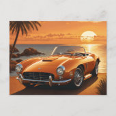 Orange Sportscar Sunset Tropical Beach Postkarte (Vorderseite)
