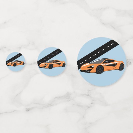 Orange Sportwagen Konfetti (Vorderseiten)