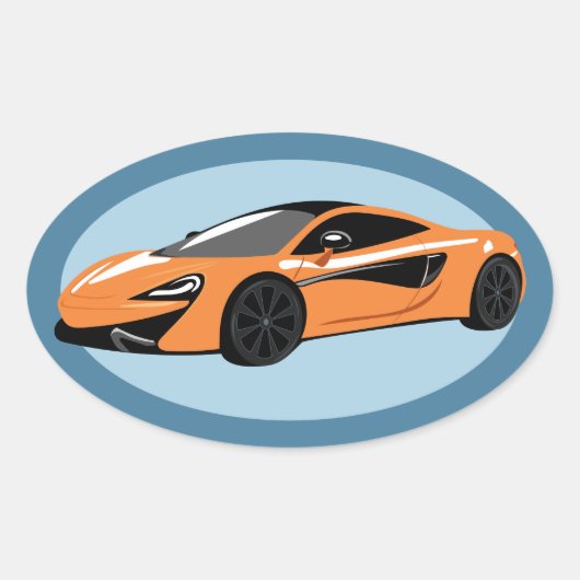 Orange Sportwagen Ovaler Aufkleber (Vorderseite)