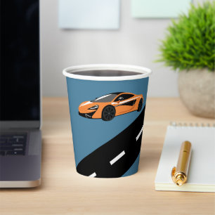 Orange Sportwagen Pappbecher