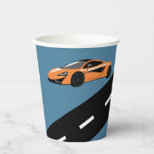 Orange Sportwagen Pappbecher (Vorderseite)