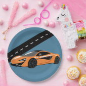 Orange Sportwagen Pappteller (Party)