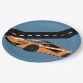 Orange Sportwagen Pappteller (Schrägansicht)