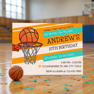 Orange Sporty Basketball Kindergeburtstag Einladung