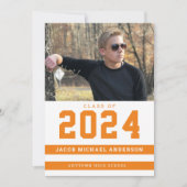 Orange Sporty Stripes Foto Graduation Party Einladung (Vorderseite)