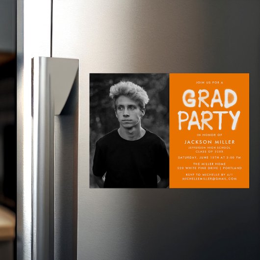 Orange Spray Paint Foto Graduation Party Magneteinladung