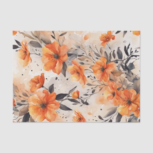 Orange Spring Florals 1 Dekoupage Paper Seidenpapier (Vorderseite)