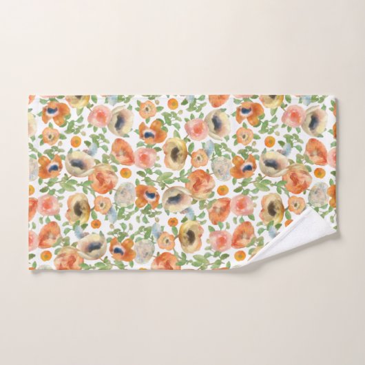 Orange Spring Flowers Badhandtuch Set (Handtuch)