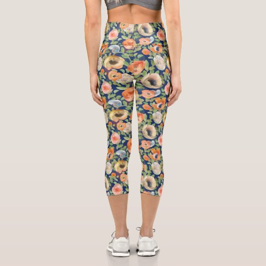 Orange Spring Flowers Capri Leggings (Rückseite)