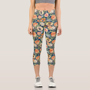 Orange Spring Flowers Capri Leggings