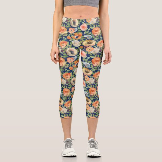 Orange Spring Flowers Capri Leggings (Vorderseite)