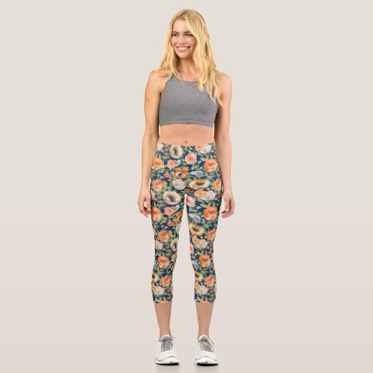 Orange Spring Flowers Capri Leggings (Vorderseite)