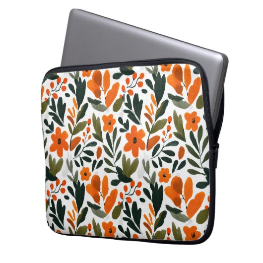 Orange Spring Flowers Elegant Chic Floral Pattern Laptopschutzhülle (Vorderseite Links)