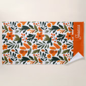 Orange Spring Flowers Elegant Floral Pattern Name Strandtuch (Vorderseite)