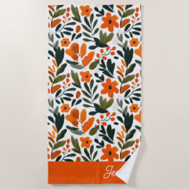 Orange Spring Flowers Elegant Floral Pattern Name Strandtuch