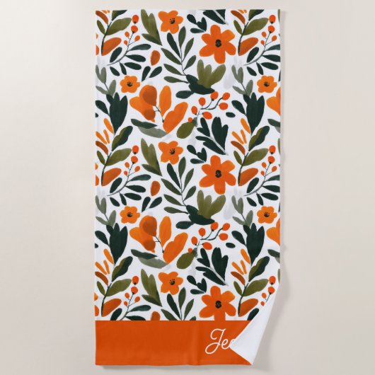 Orange Spring Flowers Elegant Floral Pattern Name Strandtuch (Vorderseite)