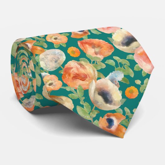 Orange Spring Flowers Krawatte (Gerollt)