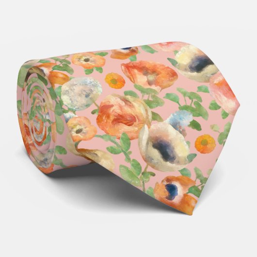 Orange Spring Flowers Krawatte (Gerollt)