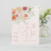 Orange Spring Summer Peach Floral Wedding Save The Date (Stehend Vorderseite)