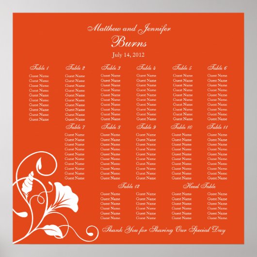Orange Square Hochzeitsstichtabelle Poster (Vorne)