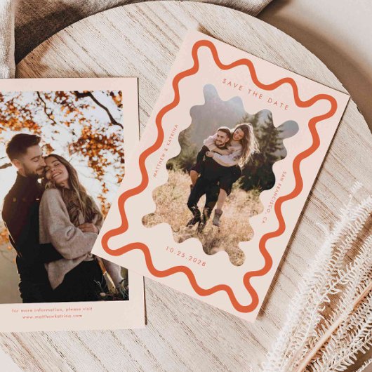 Orange Squiggly Wavy Frame Wedding Save The Date