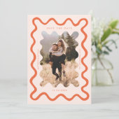 Orange Squiggly Wavy Frame Wedding Save The Date (Stehend Vorderseite)