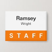 Orange Staff Pinback Abzeichen Button Employee Nam (Vorderseite)