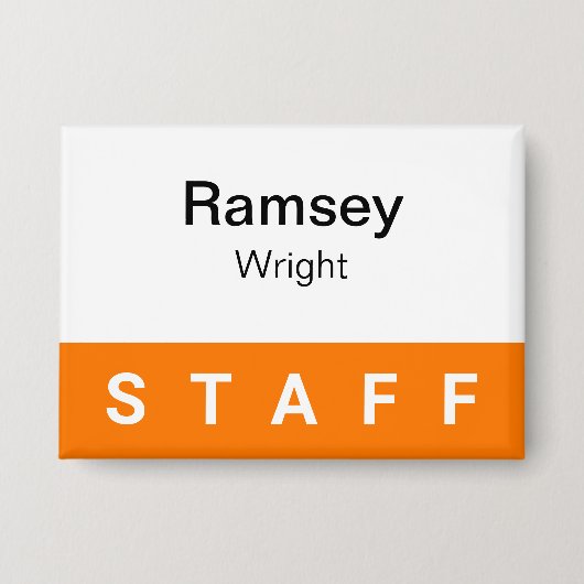 Orange Staff Pinback Abzeichen Button Employee Nam (Vorderseite)
